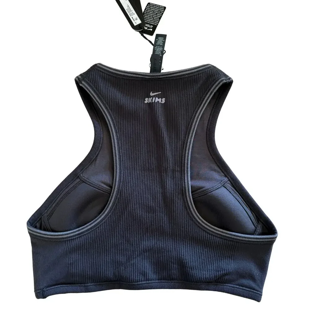 Nike x SKIMS Ribbed Seamless Racerneck Bra Obsidian Armor S NWT $54 - Picture 2 of 3
